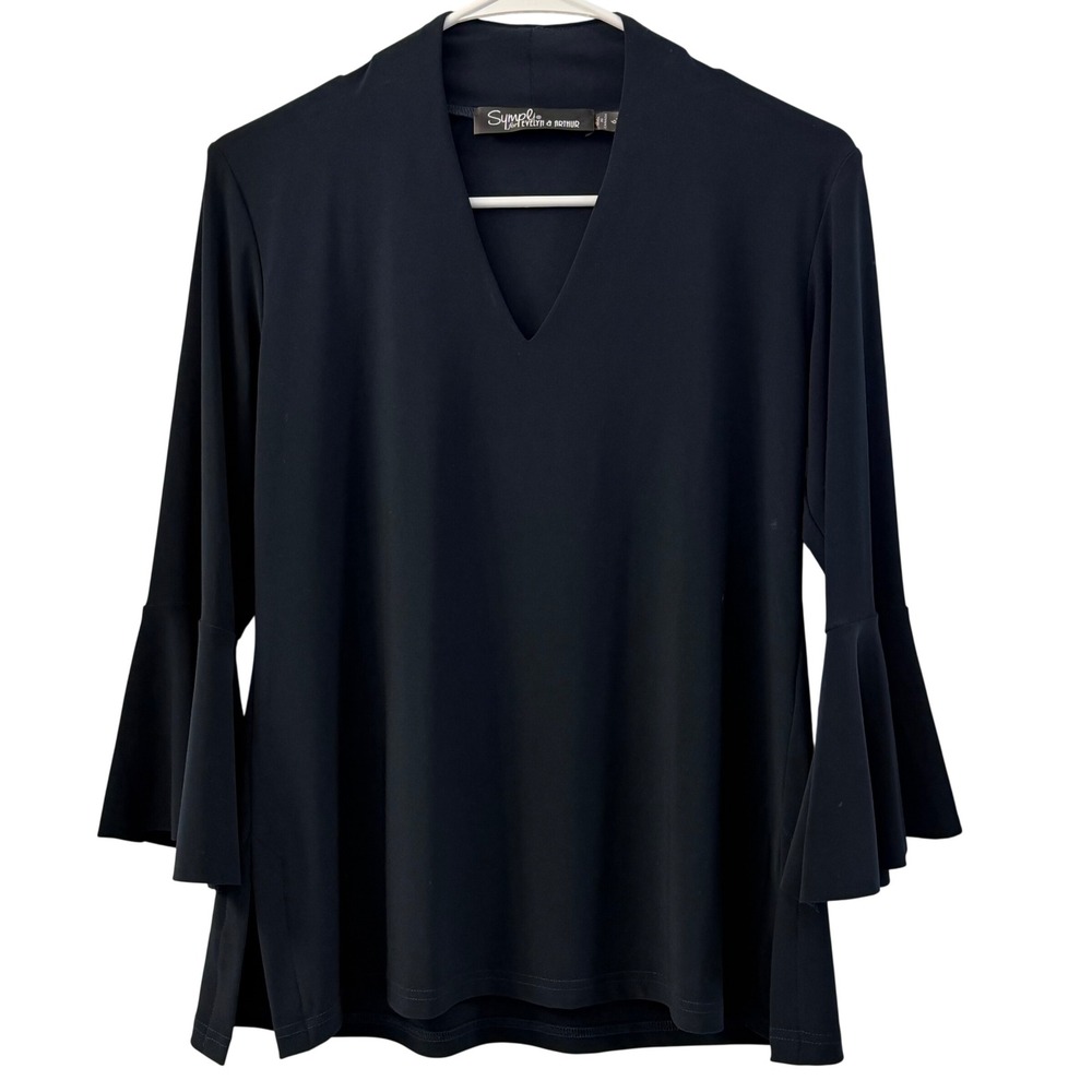 Sympli for‎ Evelyn & Arthur Navy Bell Sleeve V-Neck Tunic Top Size 6 Canada